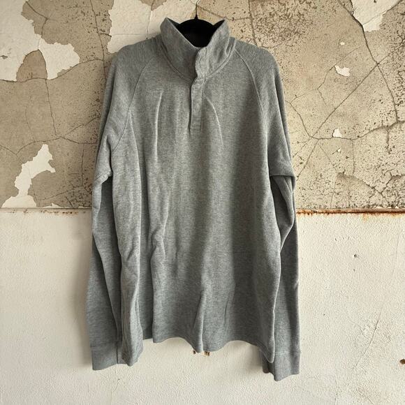 J Crew Sweater Mens XL Tall Quarter Snap Mock Neck Gray Pullover 100% Cotton - Picture 1 of 5
